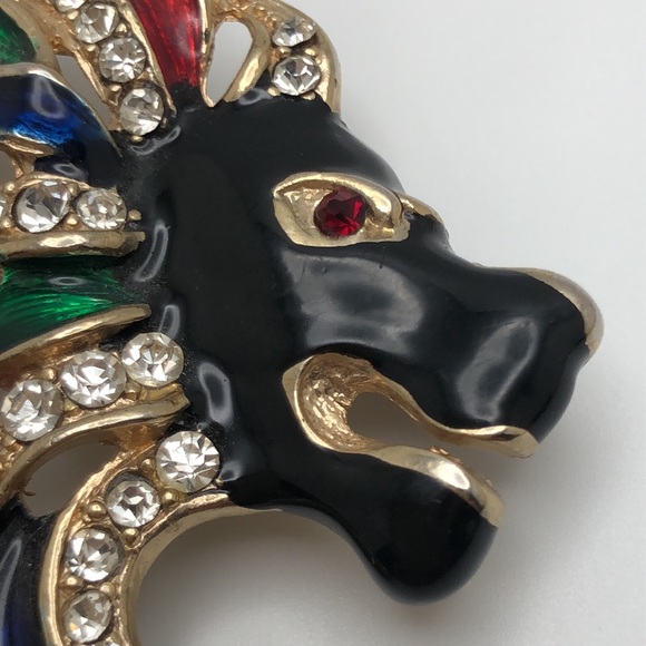 VTG Lion With Rhinestones Gold Tone Enamel Painted Multicolor Pin Brooch Leo - Picture 2 of 8